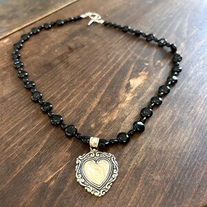 Cool sterling silver Heart pendant with Black onyx stones,20 in 925 toggle clasp